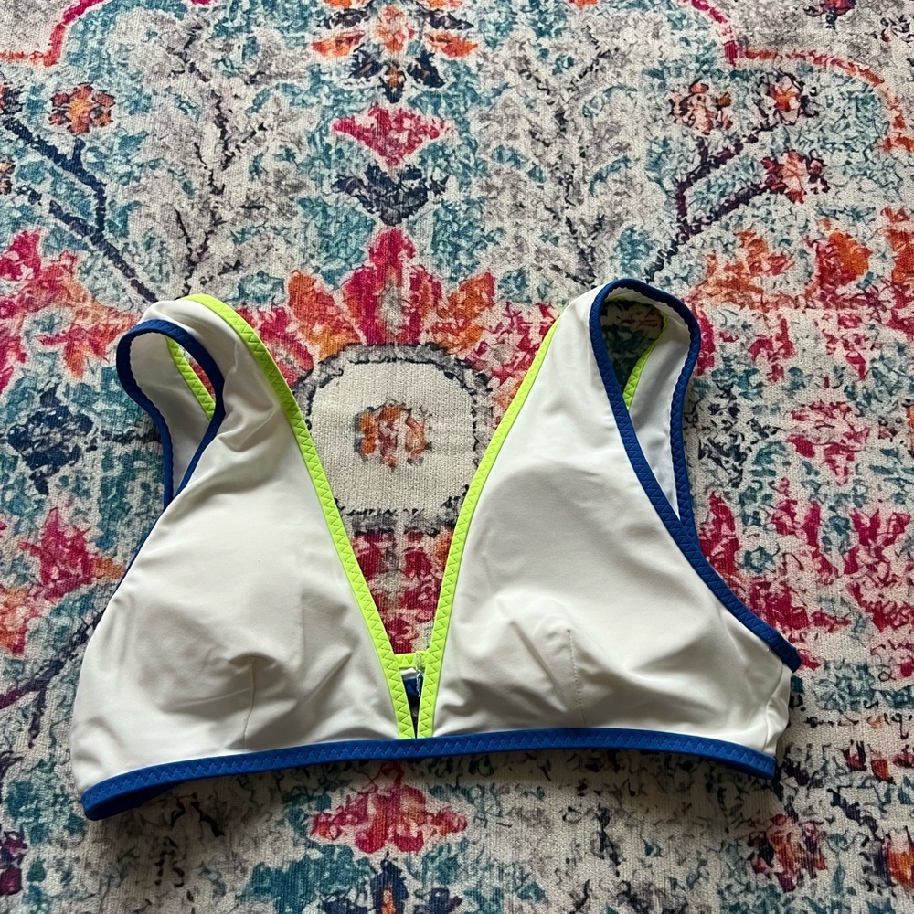 Aerie White with Blue and lime trim Bikini Top